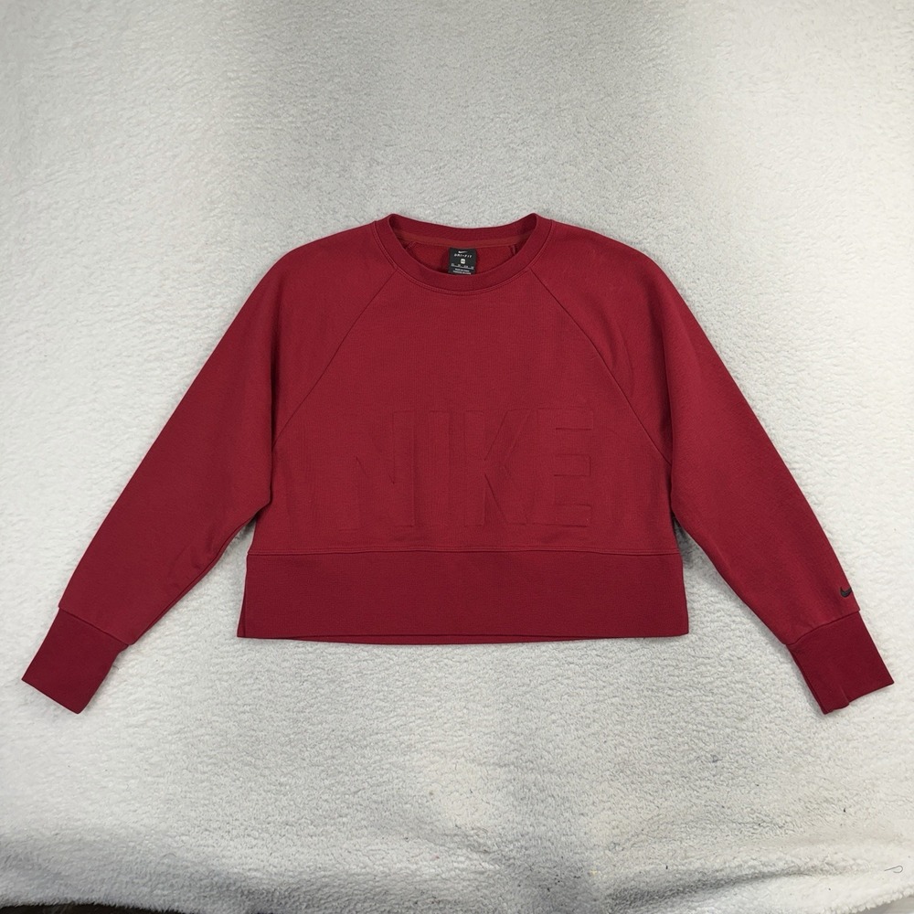 Nike Sweatshirt Womens XS Oversize Red Dri-FIT Crop Raglan Embossed Logo